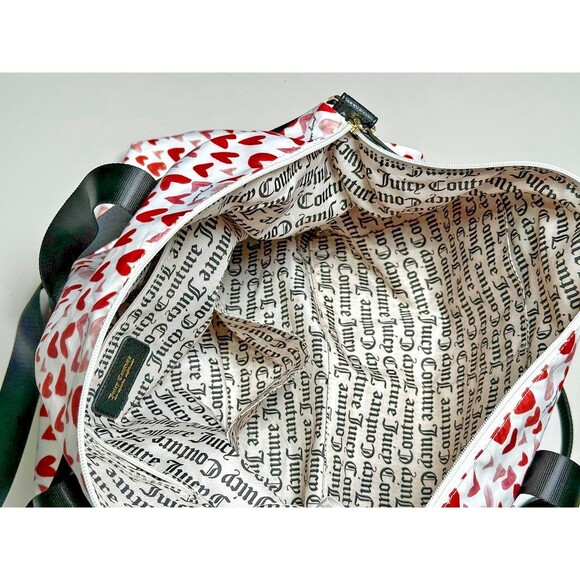 Juicy Couture Weekender Duffle Bag – Red & Pink Hearts Print, Large Travel Tote - Picture 8 of 16